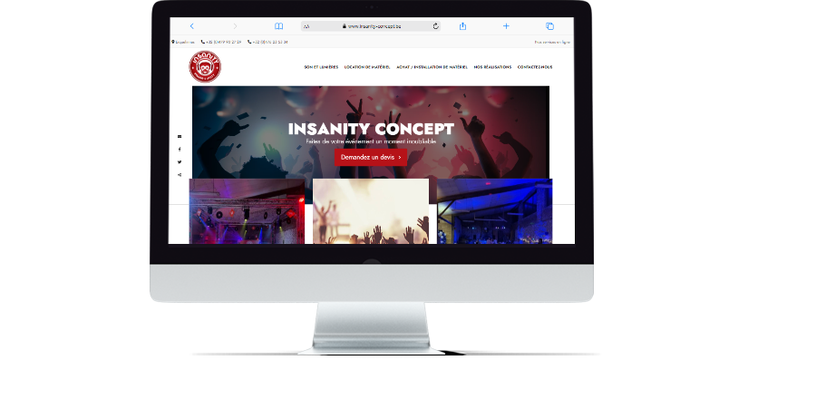 le site internet d'Insanity Concept vue d'un ordinateur